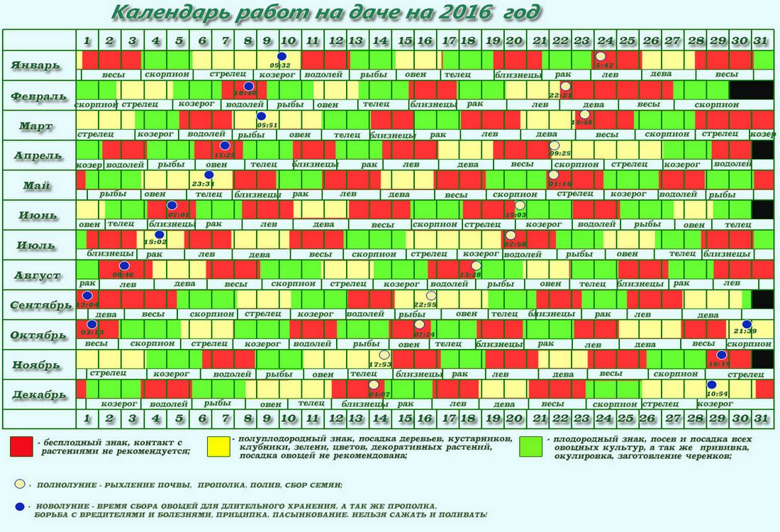 Таблица работ в саду, огороде на 2016 год